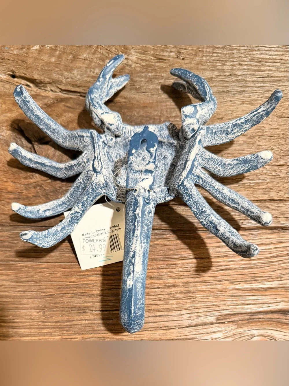 NWT Indaba Trading Coastal Cast Iron Blue Crab Wall Hook - Decorative Home Decor